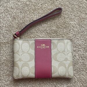 Coach Signature Beige and Pink Wristlet